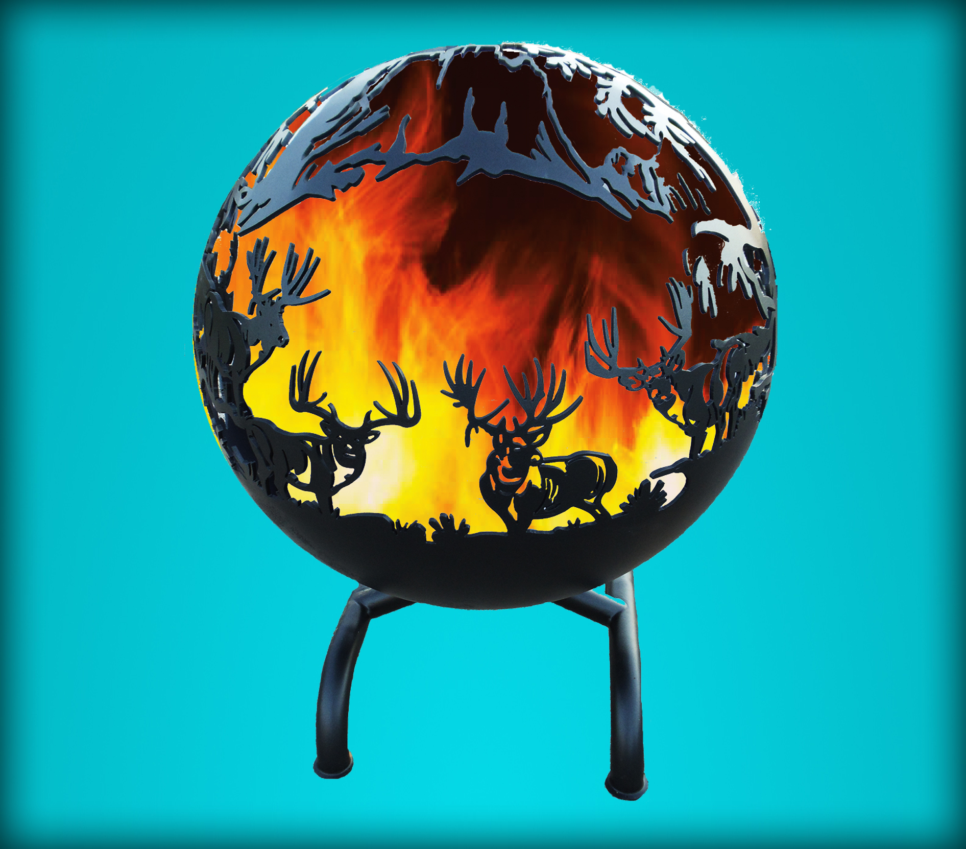 Kickin Back Kreations Great Ball of Fire Elk Design, Fire Pit